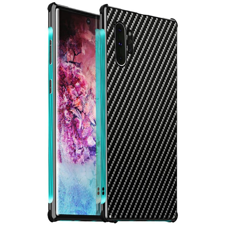 Carbon Fiber Texture Detachable 2-in-1 Metal+Aluminium Alloy Electroplating Back Shell for Samsung Galaxy Note 10 Plus/10 Plus 5G - Black/Cyan-1
