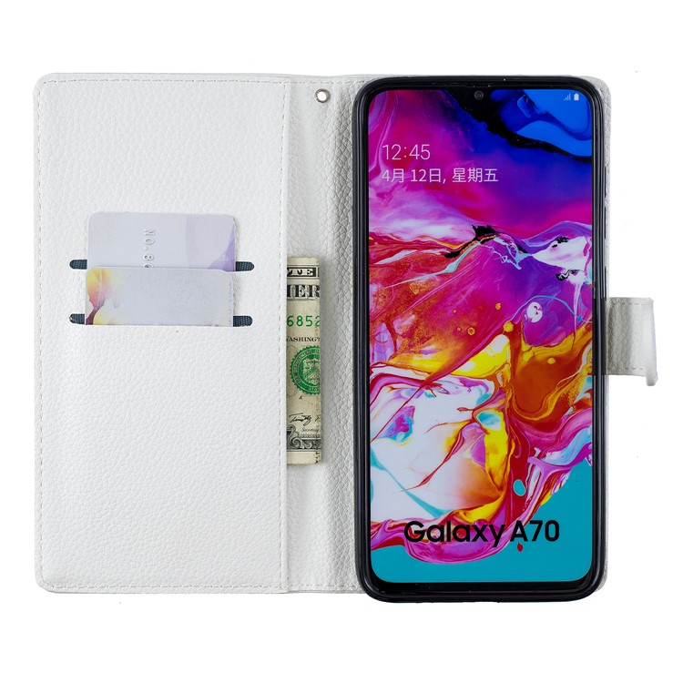 Litchi Skin Wallet Leather Stand Case for Samsung Galaxy A70 - White-3