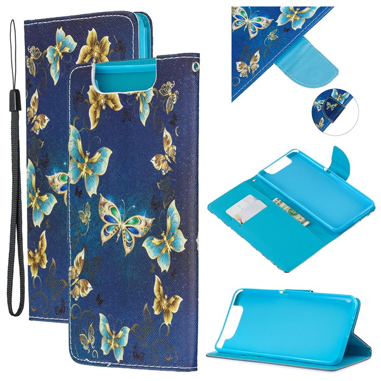 Pattern Printing Leather Wallet Case for Samsung Galaxy A80/A90 - Blue Butterflies-1