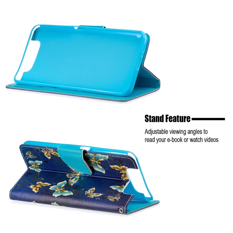 Pattern Printing Leather Wallet Case for Samsung Galaxy A80/A90 - Blue Butterflies-2
