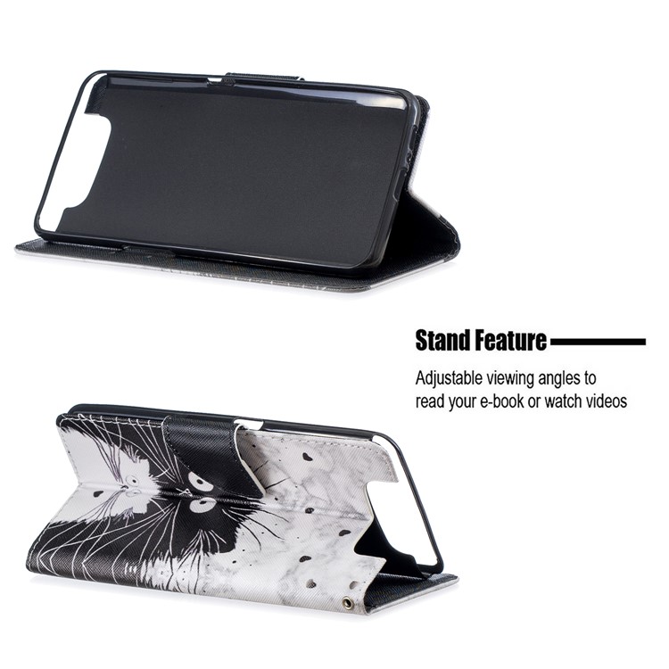 Pattern Printing Leather Wallet Case for Samsung Galaxy A80/A90 - Black and White Cat-2