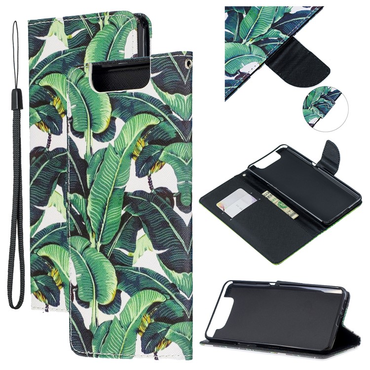 Pattern Printing Leather Wallet Case for Samsung Galaxy A80/A90 - Leaf-1