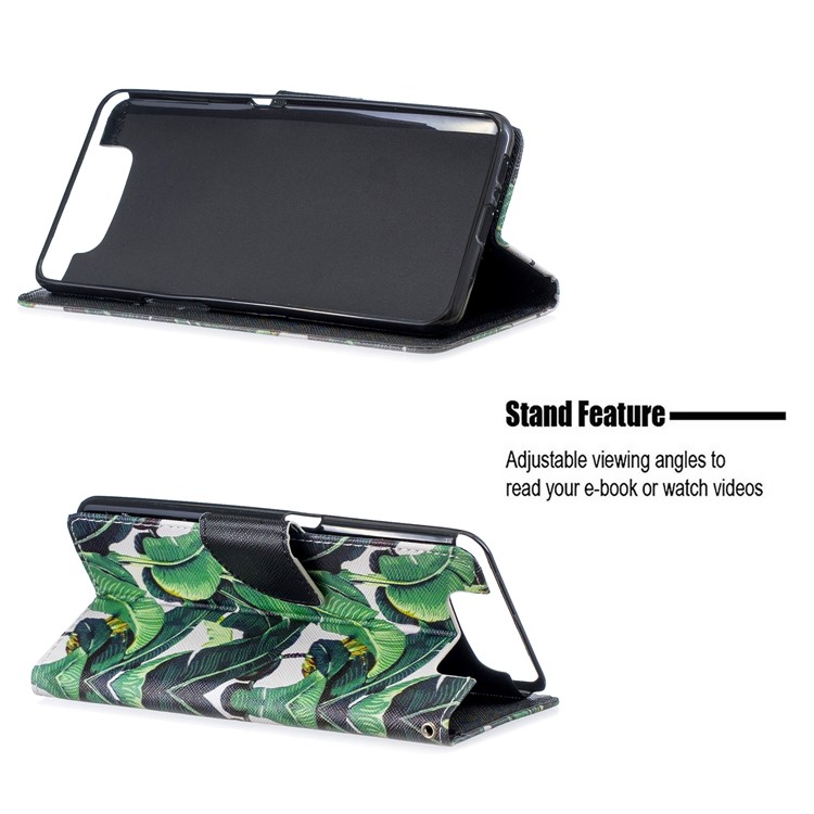 Pattern Printing Leather Wallet Case for Samsung Galaxy A80/A90 - Leaf-2