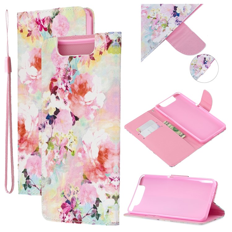 Pattern Printing Leather Wallet Case for Samsung Galaxy A80/A90 - Pretty Flowers-1