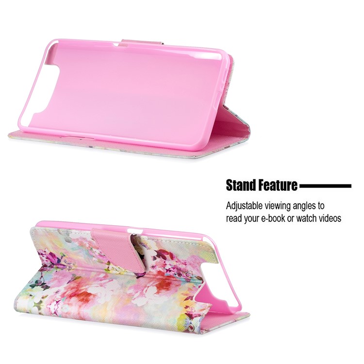 Pattern Printing Leather Wallet Case for Samsung Galaxy A80/A90 - Pretty Flowers-2