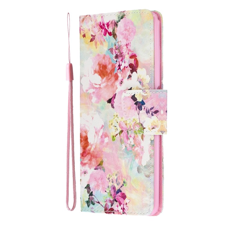 Pattern Printing Leather Wallet Case for Samsung Galaxy A80/A90 - Pretty Flowers-4