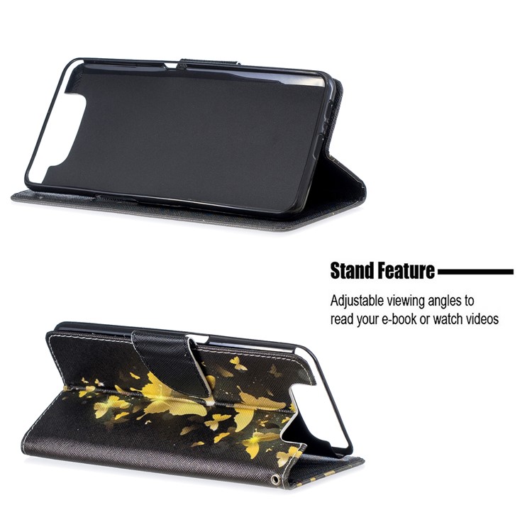 Pattern Printing Leather Wallet Case for Samsung Galaxy A80/A90 - Gold Butterflies-2