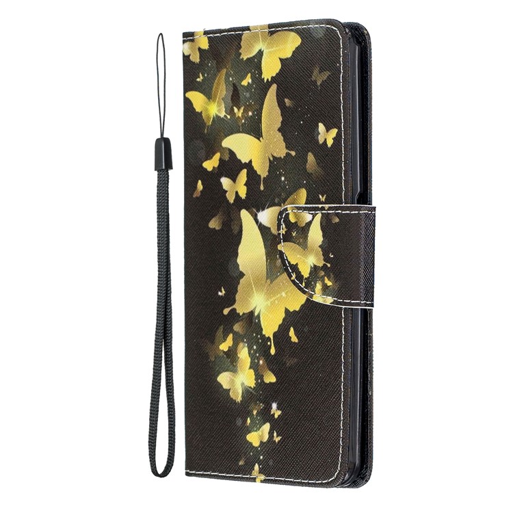 Pattern Printing Leather Wallet Case for Samsung Galaxy A80/A90 - Gold Butterflies-3