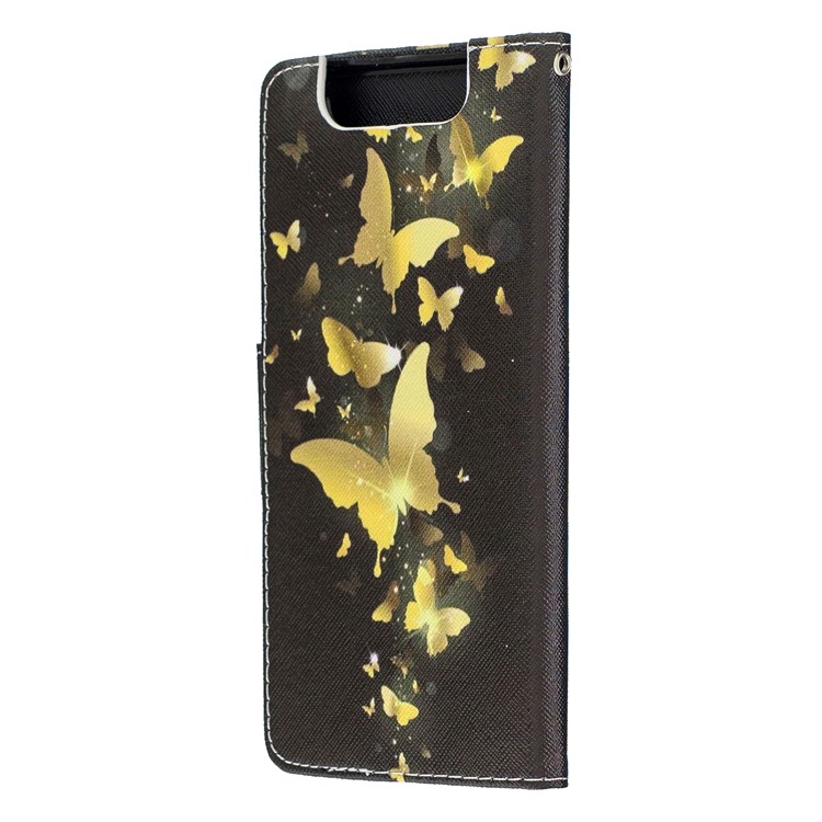 Pattern Printing Leather Wallet Case for Samsung Galaxy A80/A90 - Gold Butterflies-4