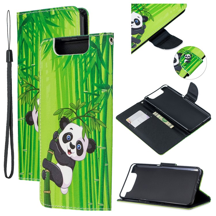 Pattern Printing Leather Wallet Case for Samsung Galaxy A80/A90 - Panda-1