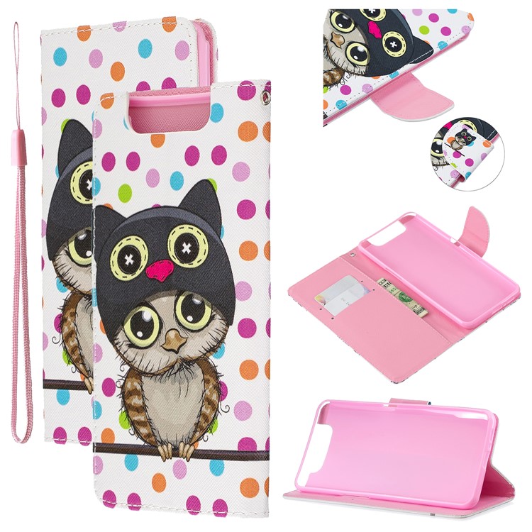 Pattern Printing Leather Wallet Case for Samsung Galaxy A80/A90 - Owl-1