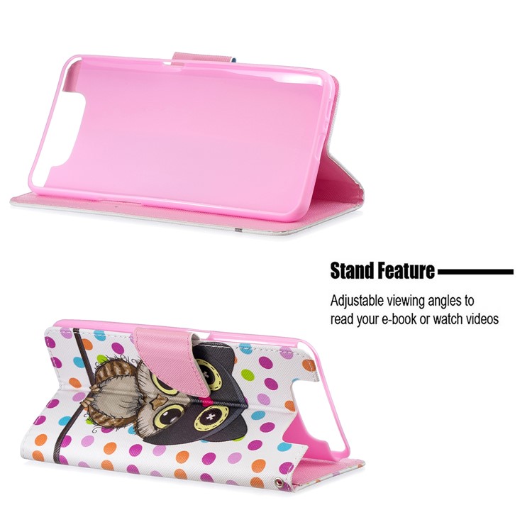 Pattern Printing Leather Wallet Case for Samsung Galaxy A80/A90 - Owl-2