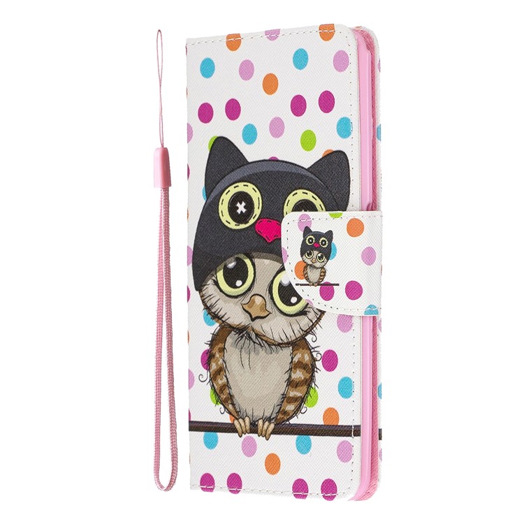 Pattern Printing Leather Wallet Case for Samsung Galaxy A80/A90 - Owl-3