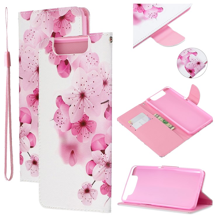 Pattern Printing Leather Wallet Case for Samsung Galaxy A80/A90 - Plum Blossom-1