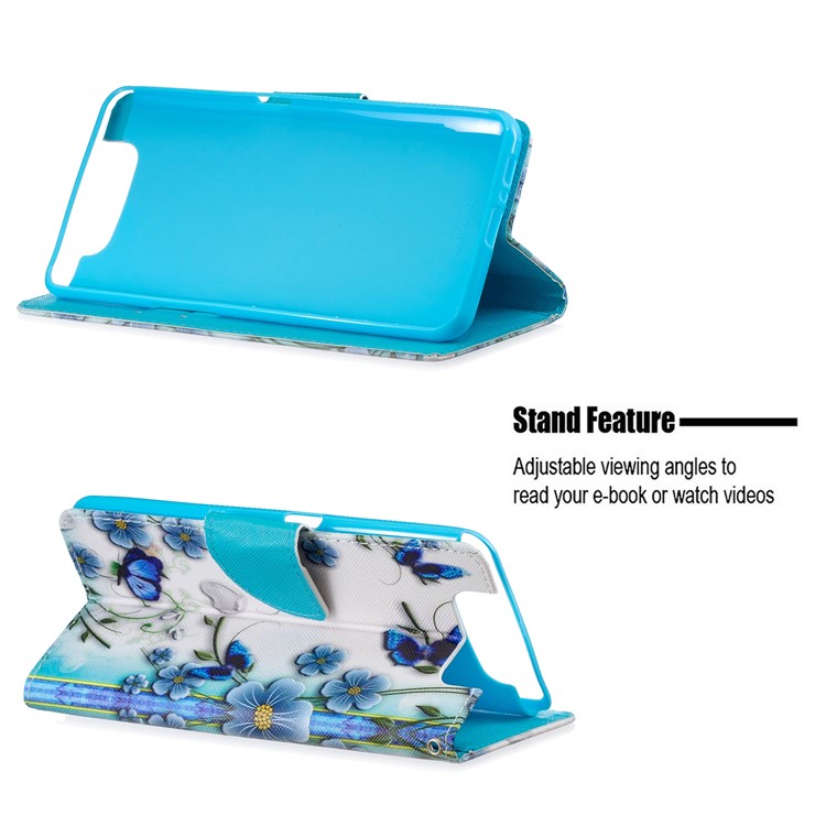 Pattern Printing Leather Wallet Case for Samsung Galaxy A80/A90 - Blue Flower and Butterfly-2