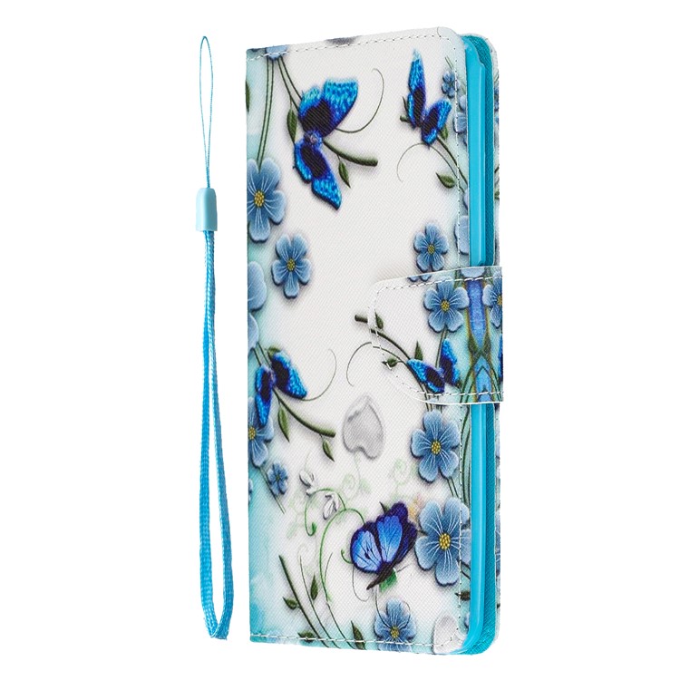 Pattern Printing Leather Wallet Case for Samsung Galaxy A80/A90 - Blue Flower and Butterfly-4