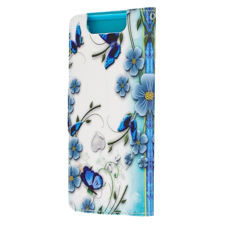 Pattern Printing Leather Wallet Case for Samsung Galaxy A80/A90 - Blue Flower and Butterfly-5