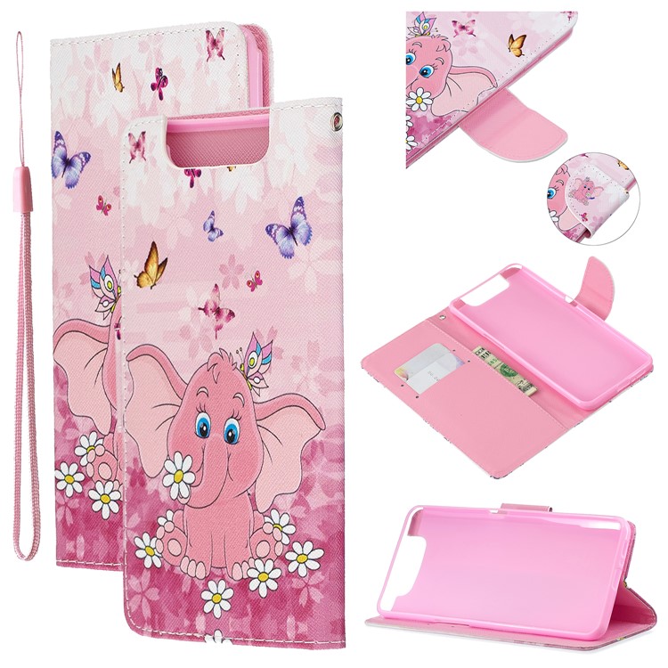 Pattern Printing Leather Wallet Case for Samsung Galaxy A80/A90 - Elephant and Flowers-1