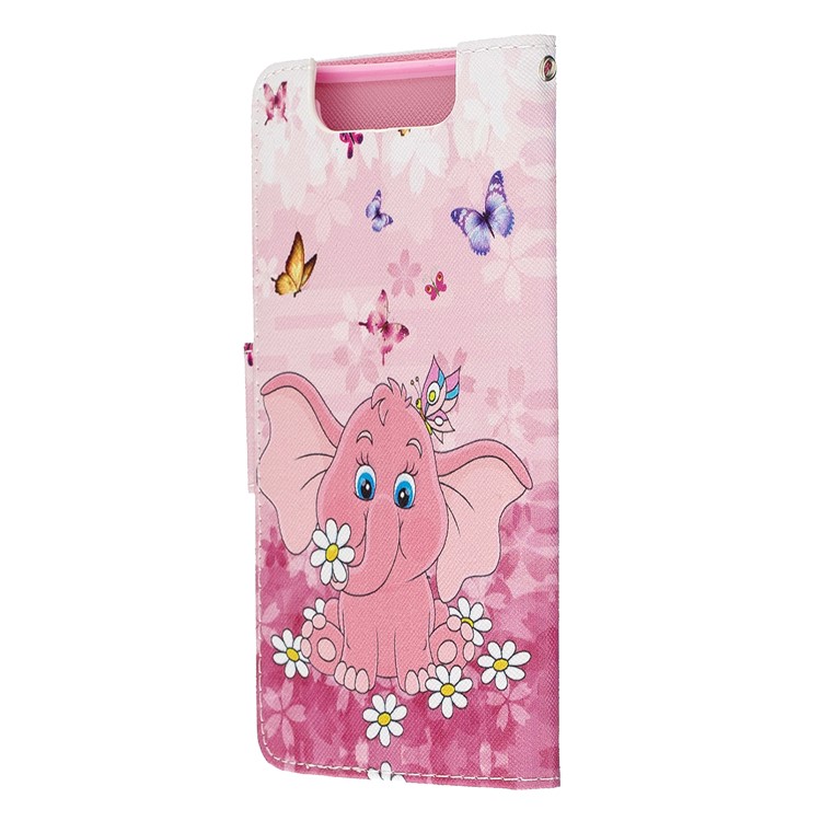 Pattern Printing Leather Wallet Case for Samsung Galaxy A80/A90 - Elephant and Flowers-4