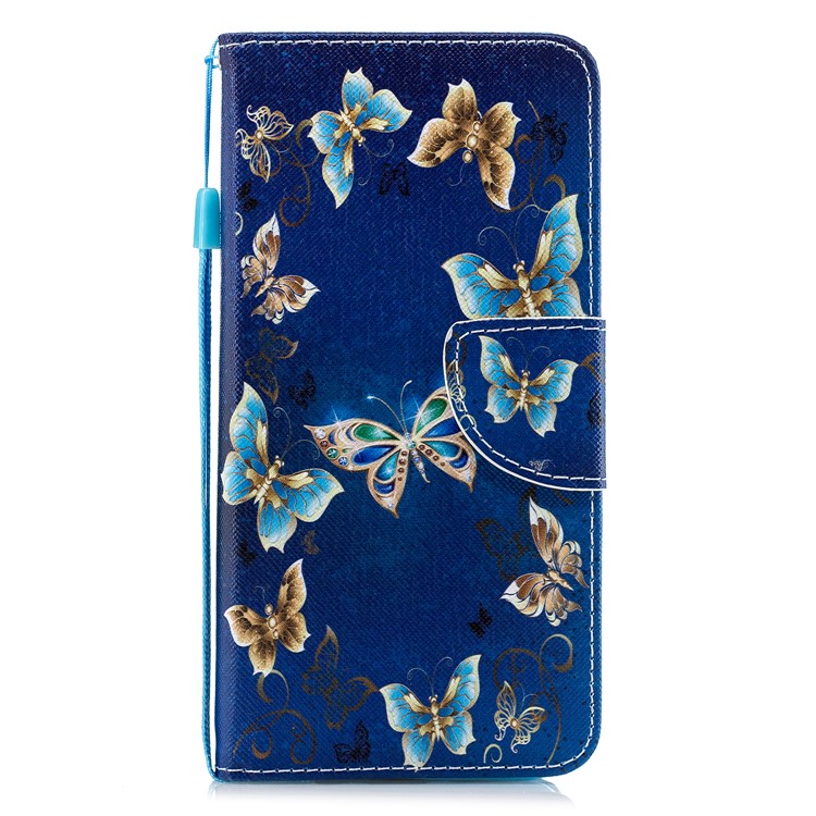 Pattern Printing Leather Wallet Case for Samsung Galaxy A60/M40 - Blue Butterflies-2