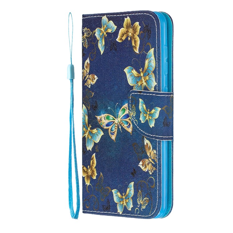 Pattern Printing Leather Wallet Case for Samsung Galaxy A60/M40 - Blue Butterflies-3