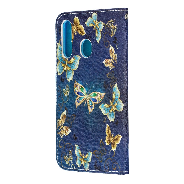 Pattern Printing Leather Wallet Case for Samsung Galaxy A60/M40 - Blue Butterflies-4