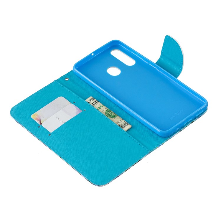 Pattern Printing Leather Wallet Case for Samsung Galaxy A60/M40 - Blue Butterflies-5