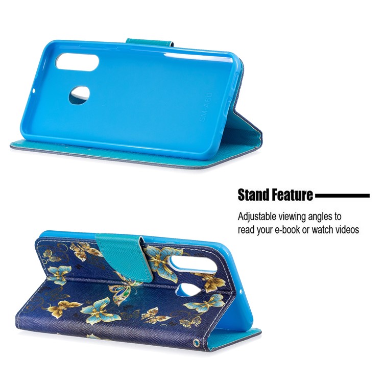 Pattern Printing Leather Wallet Case for Samsung Galaxy A60/M40 - Blue Butterflies-6