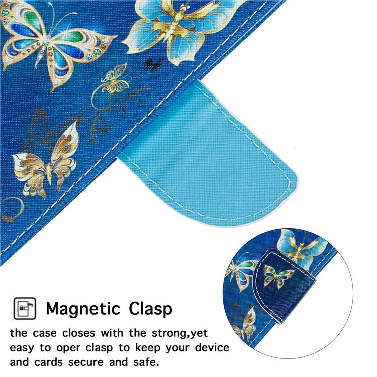 Pattern Printing Leather Wallet Case for Samsung Galaxy A60/M40 - Blue Butterflies-7