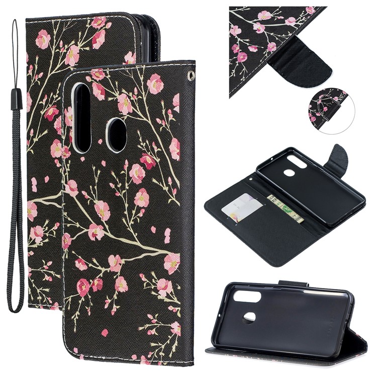 Pattern Printing Leather Wallet Case for Samsung Galaxy A60/M40 - Beautiful Flowers-1