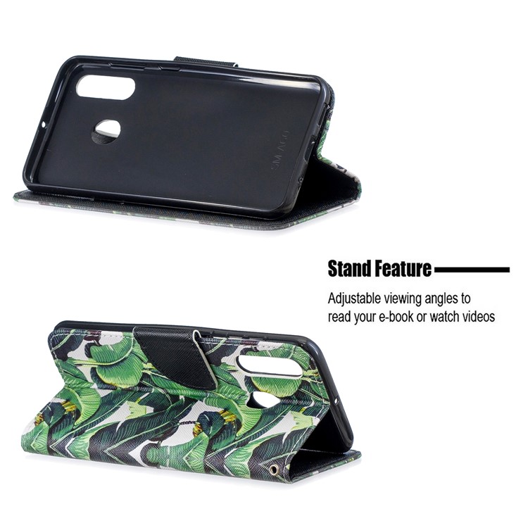 Pattern Printing Leather Wallet Case for Samsung Galaxy A60/M40 - Leaf-6