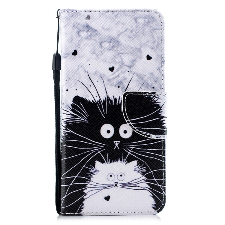 Pattern Printing Leather Wallet Case for Samsung Galaxy A60/M40 - Black and White Cat-2
