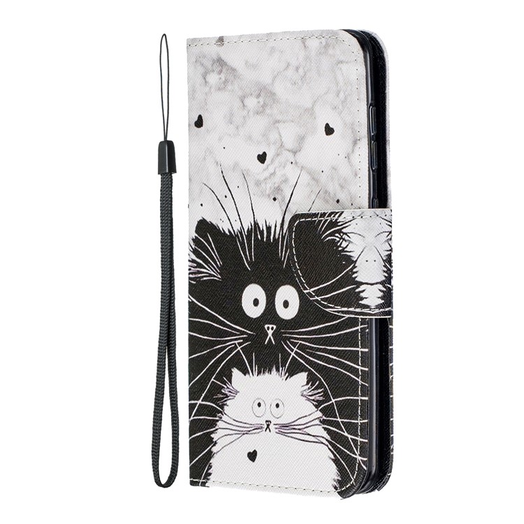Pattern Printing Leather Wallet Case for Samsung Galaxy A60/M40 - Black and White Cat-3