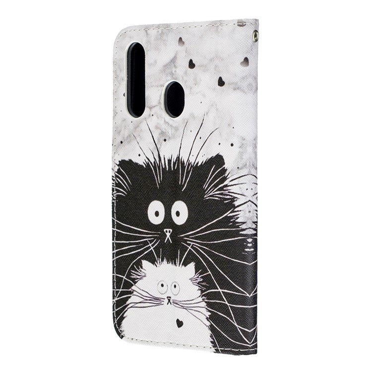 Pattern Printing Leather Wallet Case for Samsung Galaxy A60/M40 - Black and White Cat-4