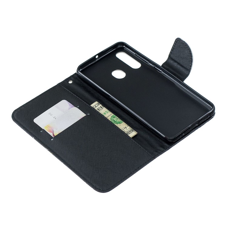 Pattern Printing Leather Wallet Case for Samsung Galaxy A60/M40 - Black and White Cat-5