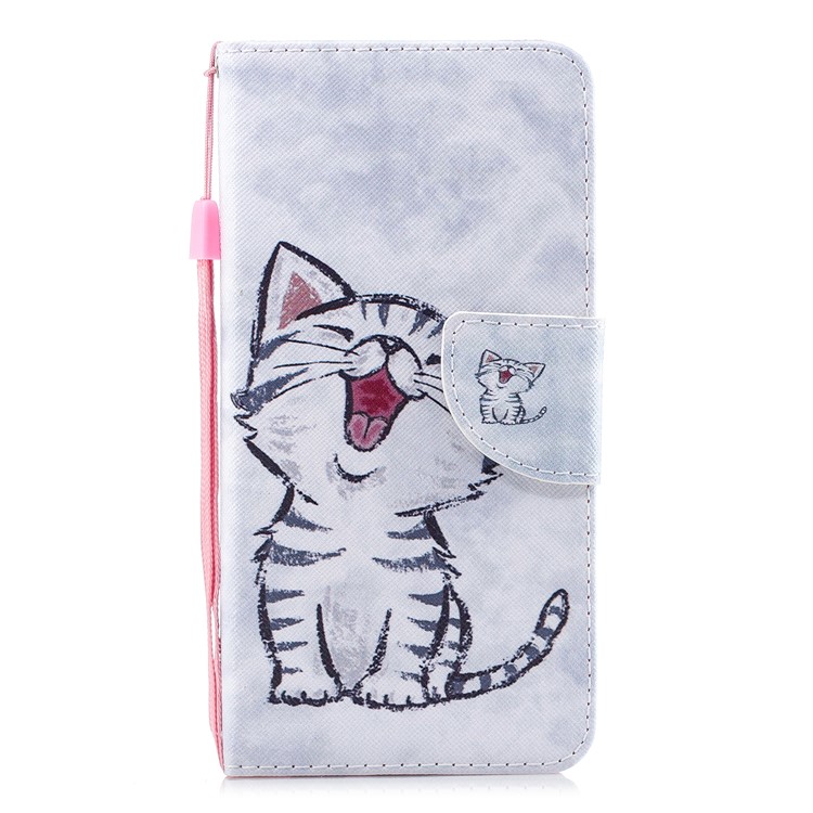 Musterdruck Leder Brieftasche Für Samsung Galaxy A60 / M40 - Liebenswerte Katze-2