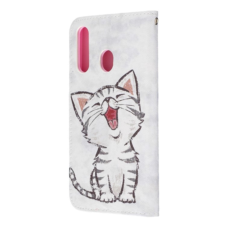 Musterdruck Leder Brieftasche Für Samsung Galaxy A60 / M40 - Liebenswerte Katze-4
