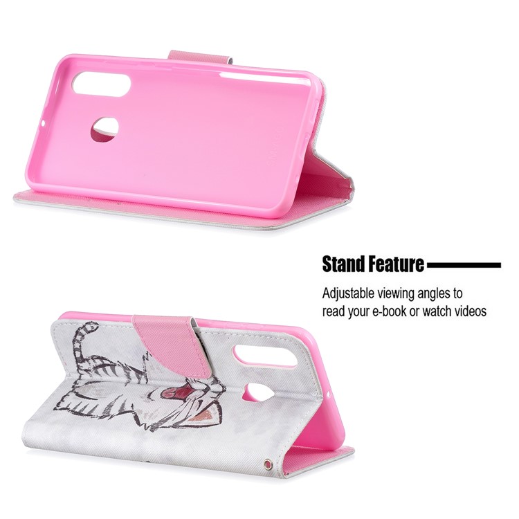 Musterdruck Leder Brieftasche Für Samsung Galaxy A60 / M40 - Liebenswerte Katze-6