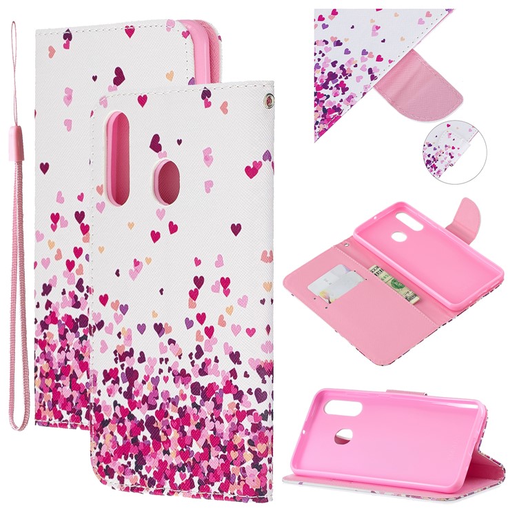 Pattern Printing Leather Wallet Case for Samsung Galaxy A60/M40 - Hearts-1