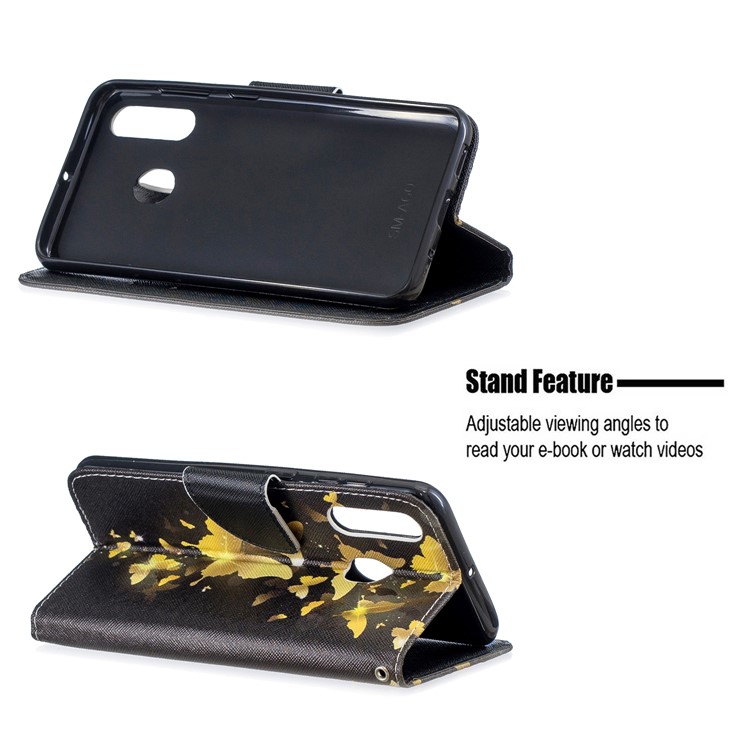 Pattern Printing Leather Wallet Case for Samsung Galaxy A60/M40 - Gold Butterflies-2
