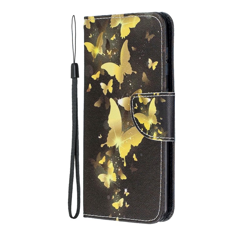 Pattern Printing Leather Wallet Case for Samsung Galaxy A60/M40 - Gold Butterflies-3