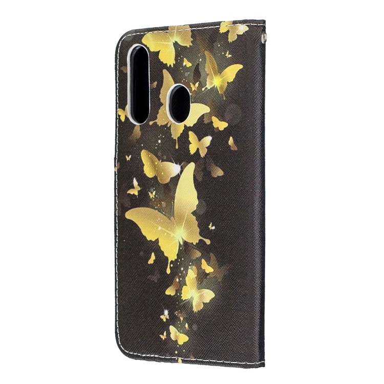 Pattern Printing Leather Wallet Case for Samsung Galaxy A60/M40 - Gold Butterflies-4