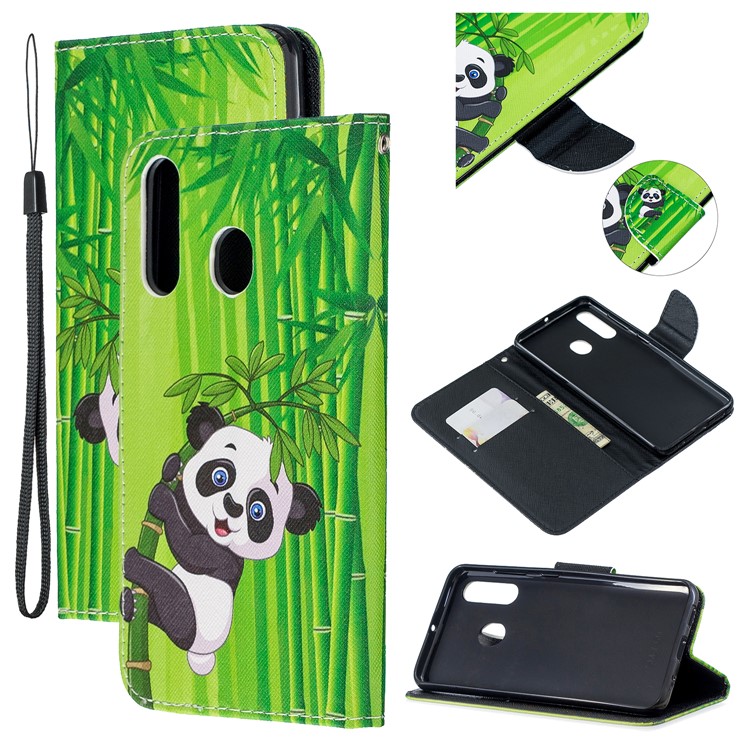 Pattern Printing Leather Wallet Case for Samsung Galaxy A60/M40 - Panda-1