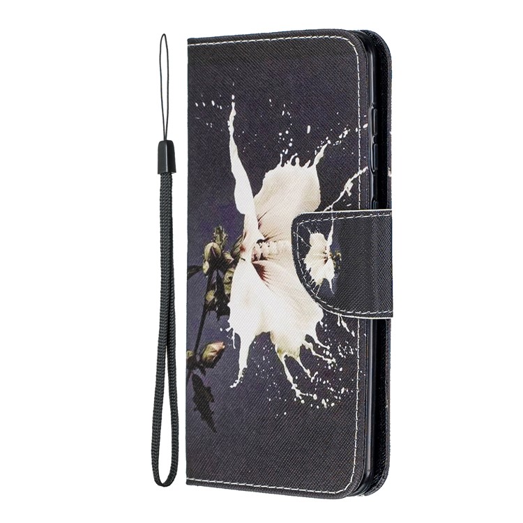Pattern Printing Leather Wallet Case for Samsung Galaxy A60/M40 - White Flower-3