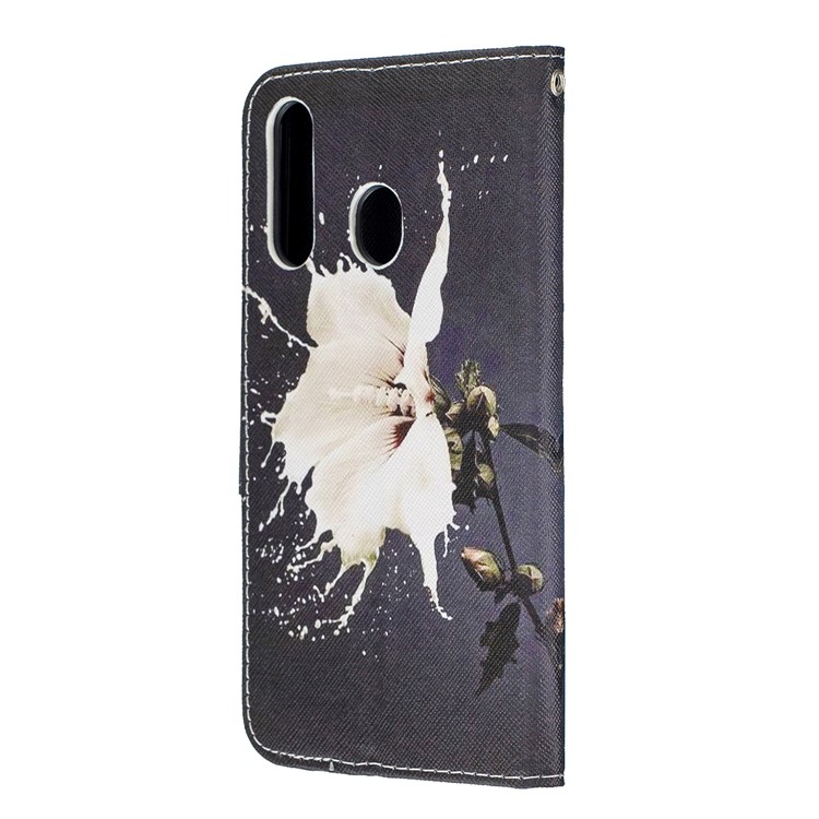 Pattern Printing Leather Wallet Case for Samsung Galaxy A60/M40 - White Flower-4
