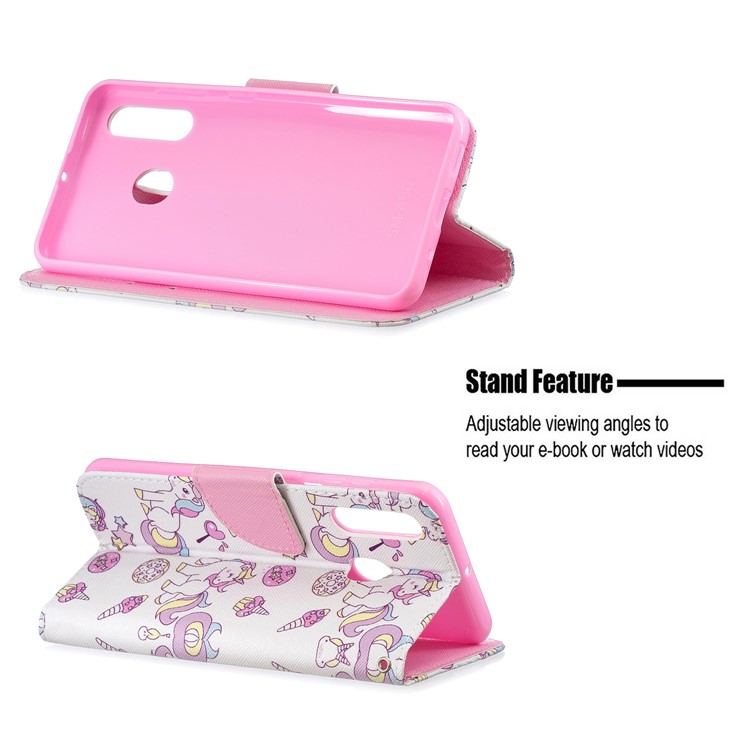 Pattern Printing Leather Wallet Case for Samsung Galaxy A60/M40 - Unicorn and Doughnuts-2