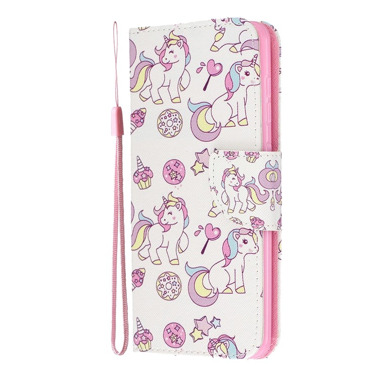 Pattern Printing Leather Wallet Case for Samsung Galaxy A60/M40 - Unicorn and Doughnuts-3