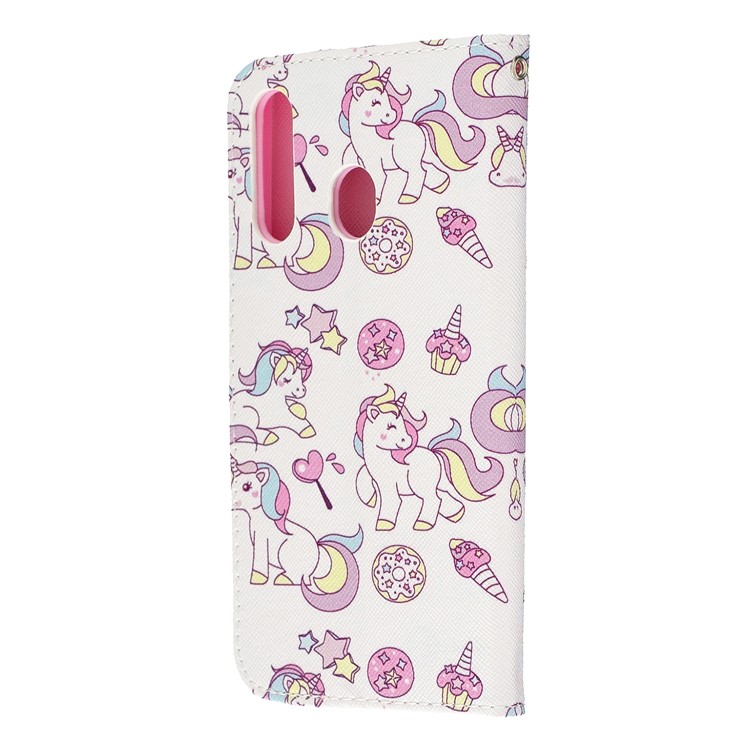 Pattern Printing Leather Wallet Case for Samsung Galaxy A60/M40 - Unicorn and Doughnuts-4