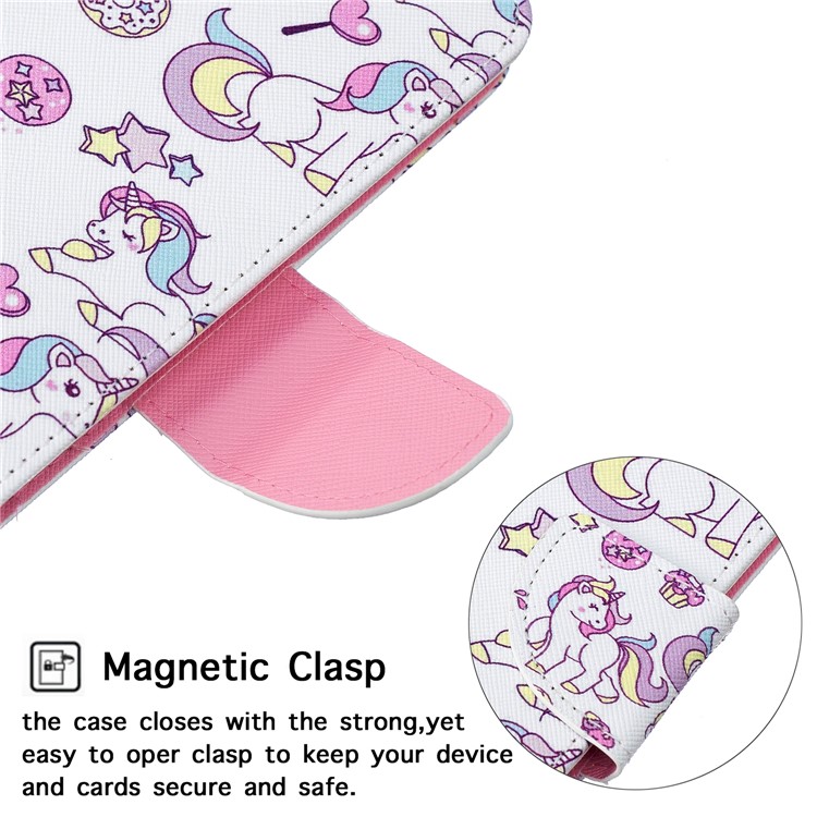 Pattern Printing Leather Wallet Case for Samsung Galaxy A60/M40 - Unicorn and Doughnuts-6