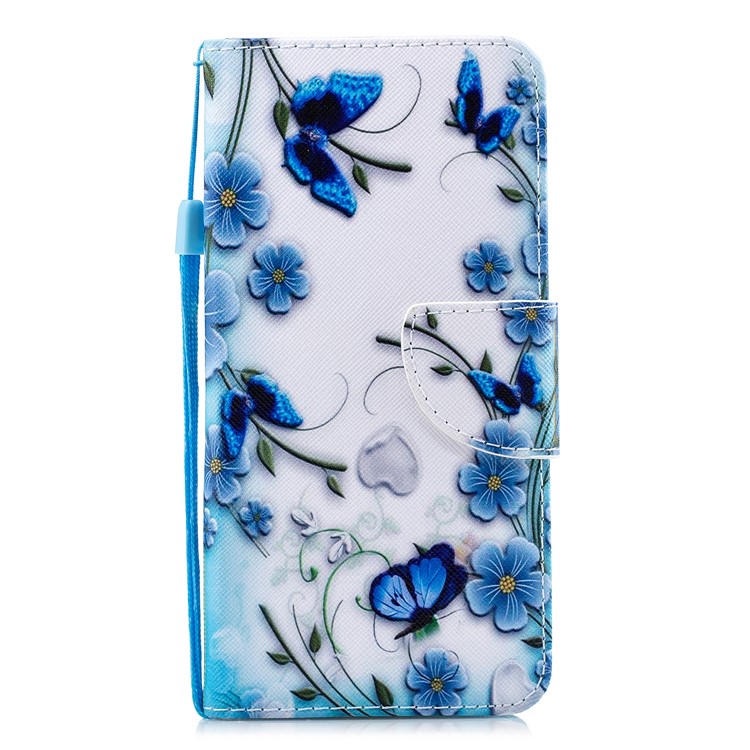 Pattern Printing Wallet Leather Case with Strap for Samsung Galaxy A20e / A10e / A202 / Jean2 - Blue Flower and Butterfly-2